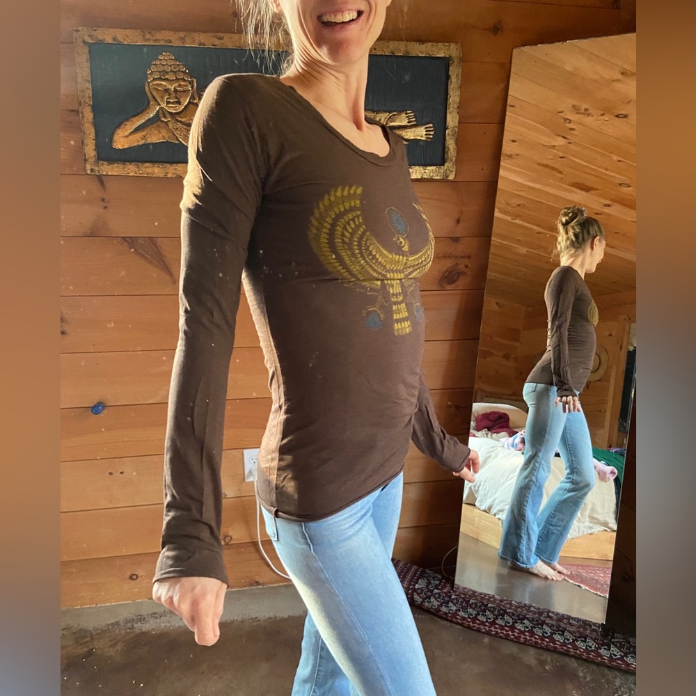 Live the Life you love Brown long Sleeve Egyptian Shirt S